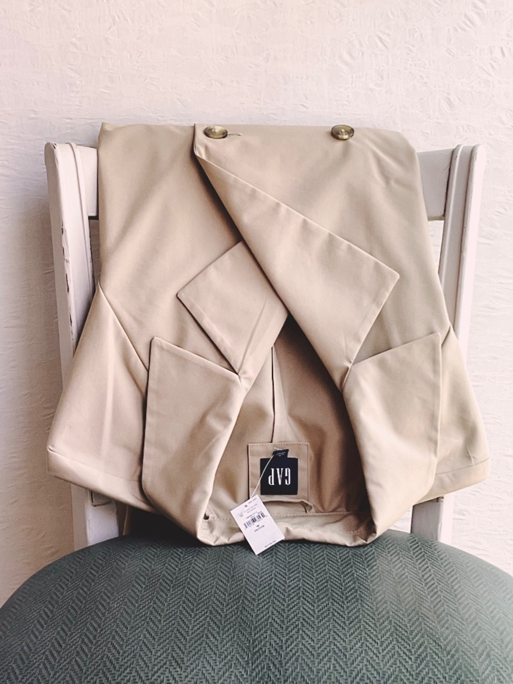 GAP Icon Trench Coat Double Breasted Long Khaki Tan Size M-Petite